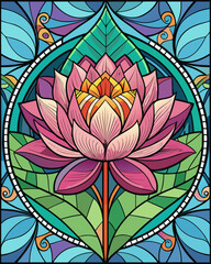 Lotus, Stained Glass Style, 