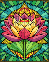 Lotus, Stained Glass Style, 