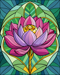 Lotus, Stained Glass Style, 