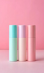 Cylindrical Pastel Packaging on Pink Tabletop