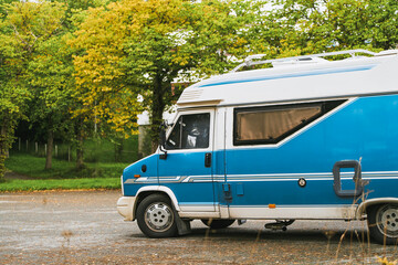 Vintage camper in a scenic outdoor setting