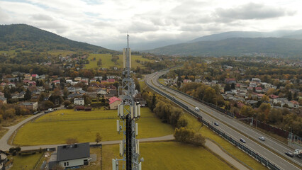 Cellular network transmitter tower in countryside