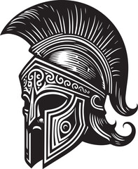 Ancient Greek Warrior Helmet Vector – Black and White Illustration