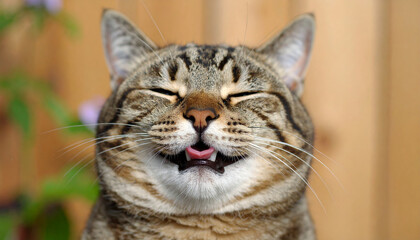 장난스럽게 윙크하면서 입을 살짝 벌리고 있는 코리안 쇼컷 고양이