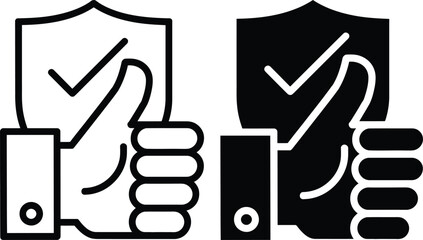 Thumbs up icon with shield and check mark for security and approval © MUZIHID CREATION
