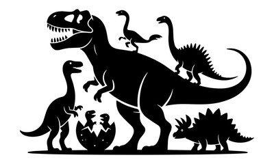 Dinosaur and Egg Silhouette Collection – Prehistoric Creature Vector Set on Neutral Background