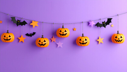 Obraz premium halloween purple background with pumpkins garland