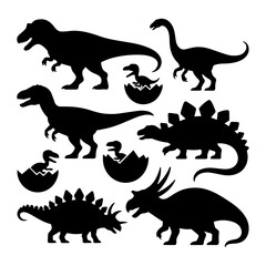 Dinosaur and Egg Silhouette Collection – Prehistoric Creature Vector Set on Neutral Background