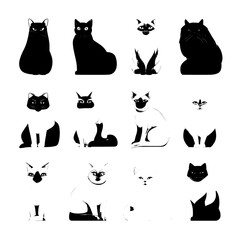 Domestic cat breeds and hybrids of the oriental type, isolated on white, presented in a flat style set