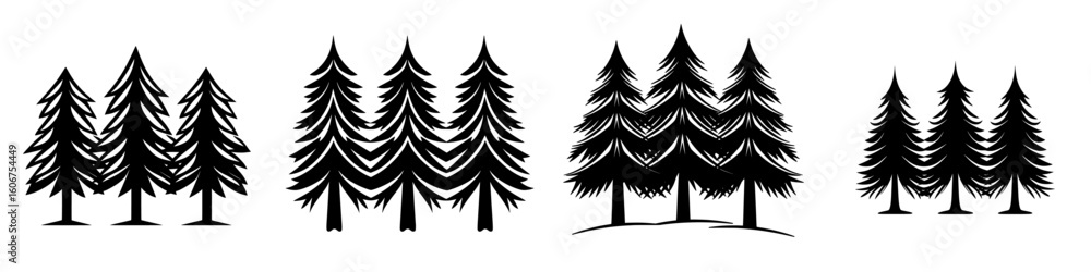 Poster pine tree artwork created with a single line in an abstract minimalist style