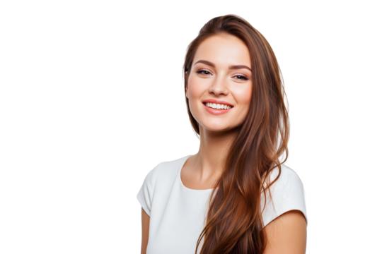 portrait of a smilling young woman isolated on white - Powered by Adobe