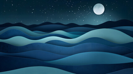 Papercut rolling hills under starry night sky moo