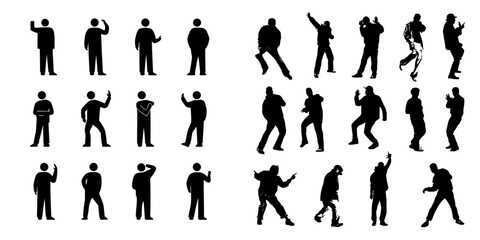 Fototapeta premium A person icon, a pictogram of a human, silhouettes in isolation, a stick figure of a male, various movements of the hand