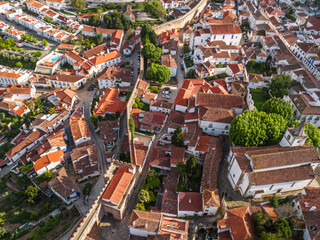 Aerial View of Historic Obidos Town with Medieval Walls and Red Tiled Roofs in Portugal