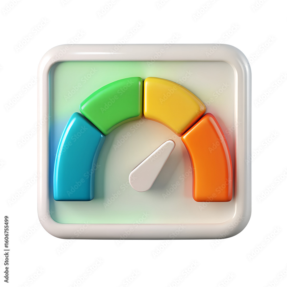 Poster a colorful 3d speedometer icon indicating progress or performance level isolated on transparent back