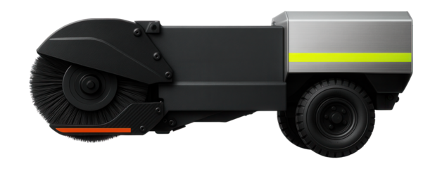 Runway sweeper with rotating brush system and rear debris collection bin