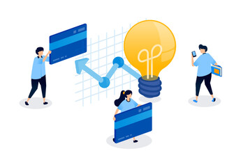 Ideas for Analyzing and Planning Spending, Budgets, and Credit Card Use in Financial Management. Creative Illustration for Website, Landing Page, Mobile Apps, Startup Flyer, Banner, and Ads Design