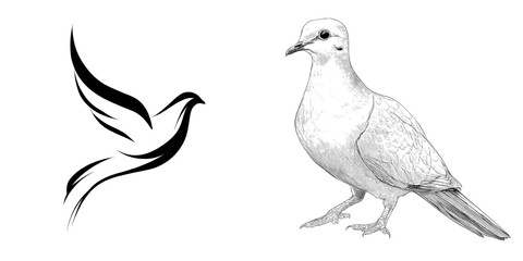 Fototapeta premium A modern dove bird design is set against a white background, classified under wild animals, and serves as a logo or icon, presented in an easily editable layered modern illustration