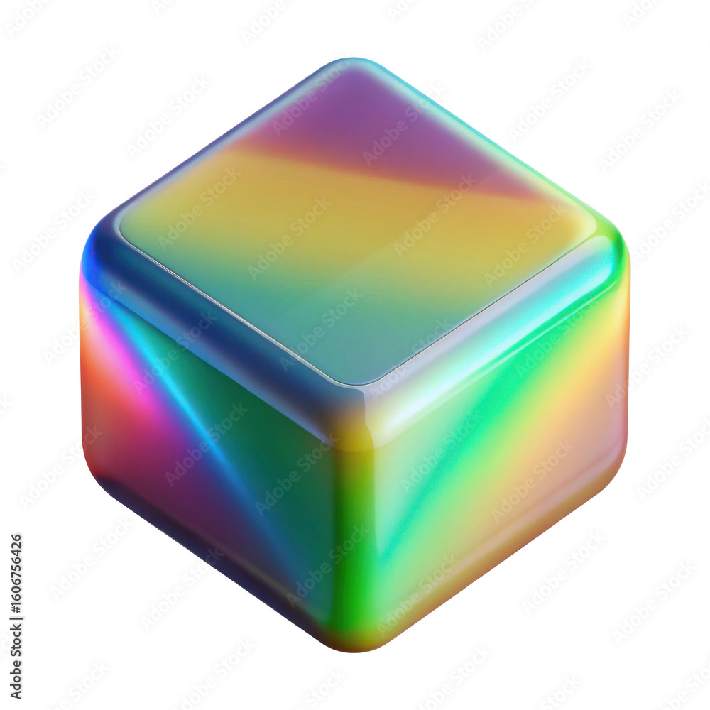 Aufkleber a translucent cube with rounded edges displays a vibrant rainbow gradient of colors isolated on tran