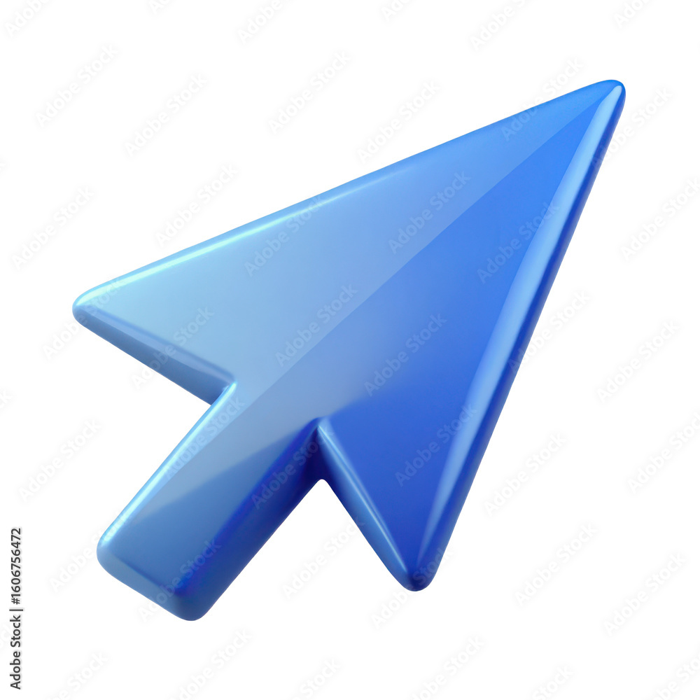 Poster glossy blue computer mouse cursor arrow pointing upwards and to the right isolated on transparent ba