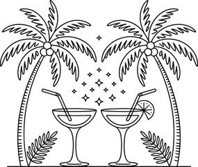 Tropical paradise with palm trees and refreshing cocktails