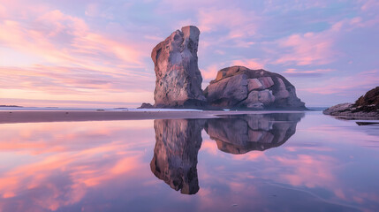 Seastack rock formations rising from calm sea pin