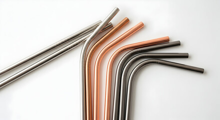 Metal Reusable Straws Displayed on White Background Showcasing Sustainability and Eco-Friendliness