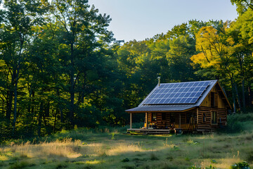 Obraz premium Solar panels glistening in morning sun outside