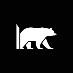 Walking bear icon vector on black background, perfect for wildlife logos, outdoor brands, and nature themes.


