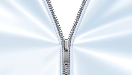 Close-up of a zipper on a light blue fabric