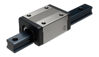 Sliding carriage with a linear guide rail for precision movement in a CNC milling machine.