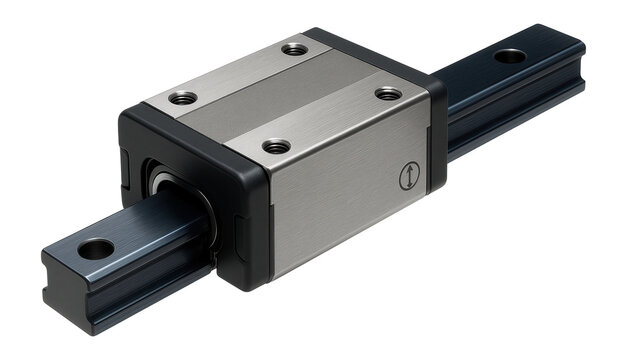 Sliding carriage with a linear guide rail for precision movement in a CNC milling machine.