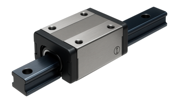 Sliding carriage with a linear guide rail for precision movement in a CNC milling machine.