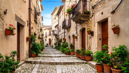 Fototapeta premium Quaint Italian alleyway lined with flowers