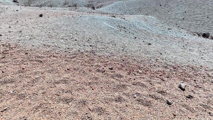 Embarking on an adventurous journey through the vast desert with rocky soil and unique patterns under sunlight