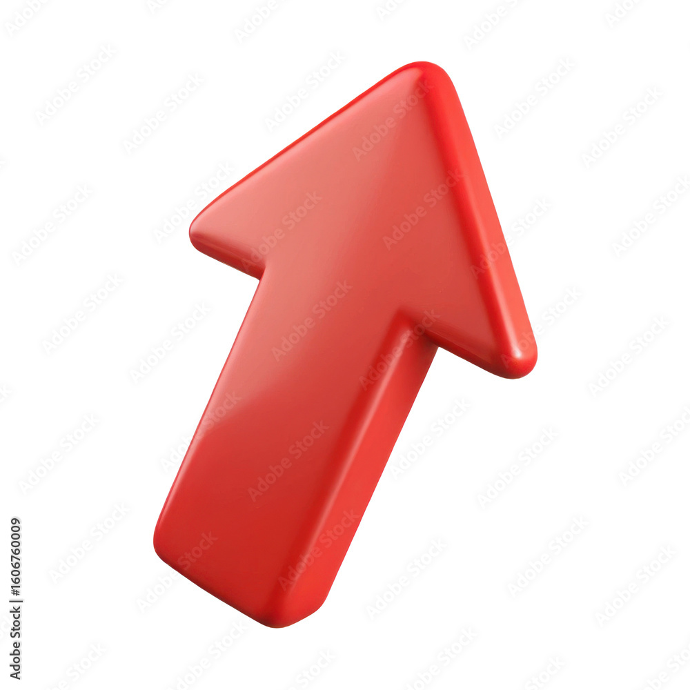 Poster a bold three dimensional red arrow pointing upwards and to the right indicating progress and growth 