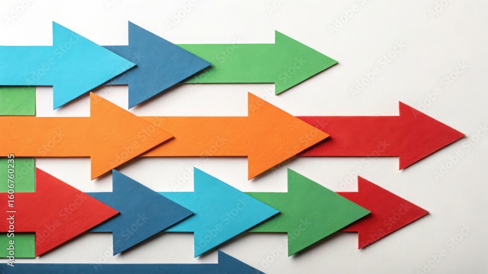 Poster colorful arrows pointing forward in a dynamic diagonal formation