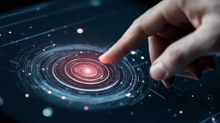 Businessman touching holographic interface revealing cosmic data visualization, displaying interconnected galaxies, planets, representing technological innovation and strategic business insights