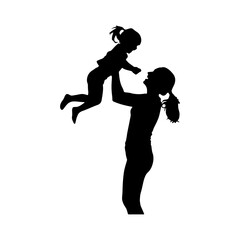 Mother playing with daughter silhouette icon vector flat illustration on white background.