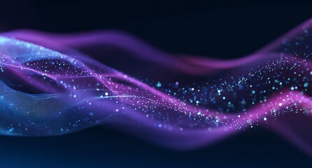 Abstract background. Digital technology and big data elements in the form of lines, dots, and waves on a dark blue gradient.