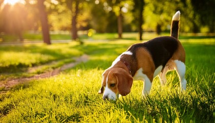 Beagle Exploring a Park