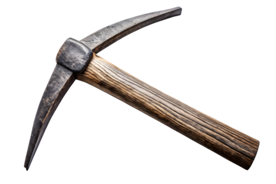 Antique Pickaxe Head with Wooden Handle on transparent background
