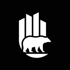 Black background walking bear icon, vector illustration for wildlife, camping, and nature-based designs.

