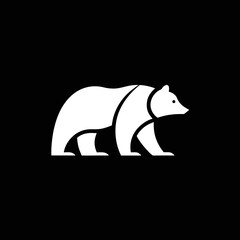 Clean walking bear icon vector, black background, suitable for nature scenes, wildlife art, and logos.


