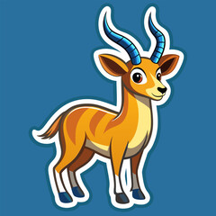 Fototapeta premium Cartoon gazelle standing proudly in a simple. outlined sticker design. Adorable cartoon gazelle in a playful pose against a solid backdrop. Colorful children's illustration.