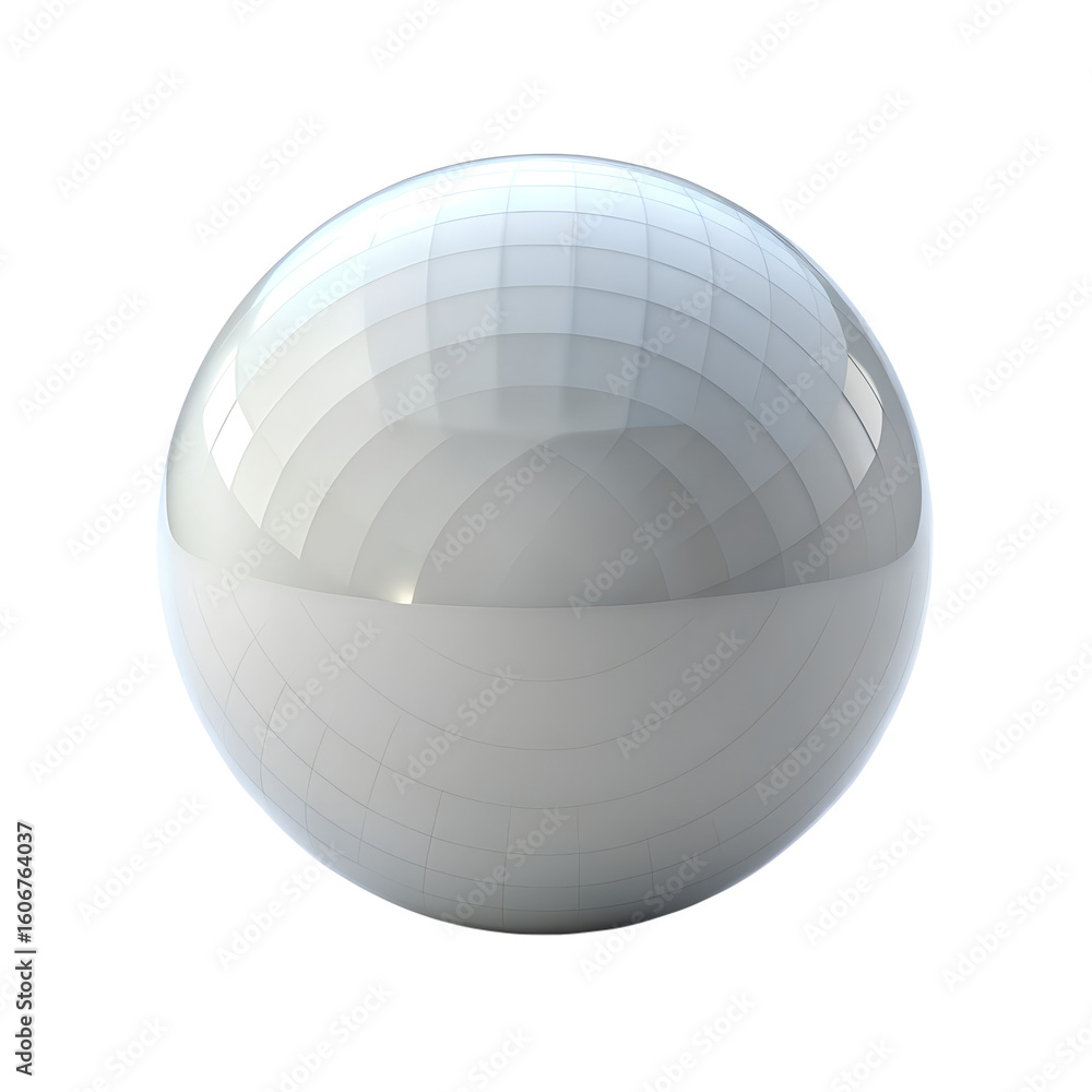 Poster a highly reflective, glossy sphere with a subtle grid pattern, isolated on a transparent background