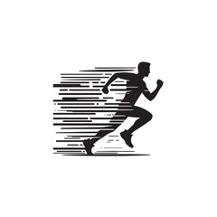Obraz premium Running silhouette black and white vector icon