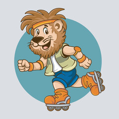 Lion mascot playing roller skates