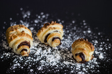 Chocolate Croissants with Powdered Sugar – Freshly Baked Breakfast Pastry