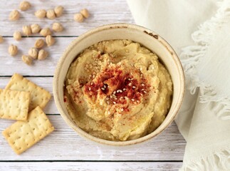 Classic Homemade Hummus with Crackers and Chickpeas – Healthy Vegan Snack